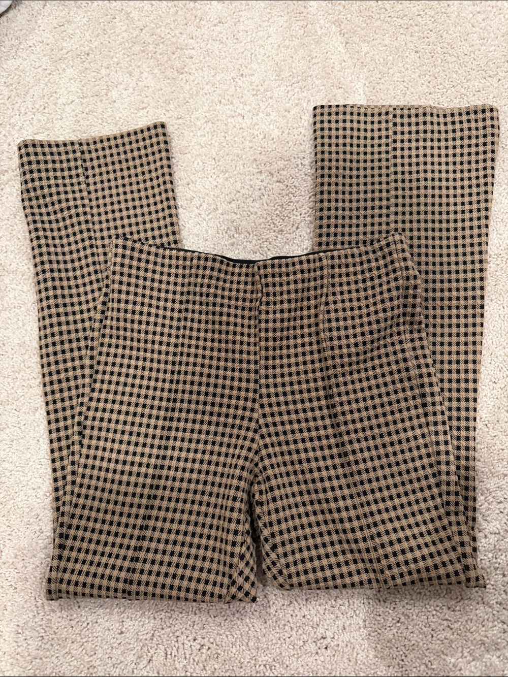 High-Rise Plaid Knit Pants in Camel and Black